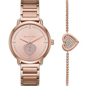 BNWT MICHAEL KORS “PORTIA” HEART WATCH & MATCHING BRACELET SET